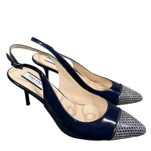Lucy Choi Slingback‎ Heels Women EU 40 Blue Adjustable Strap Stiletto Metallic